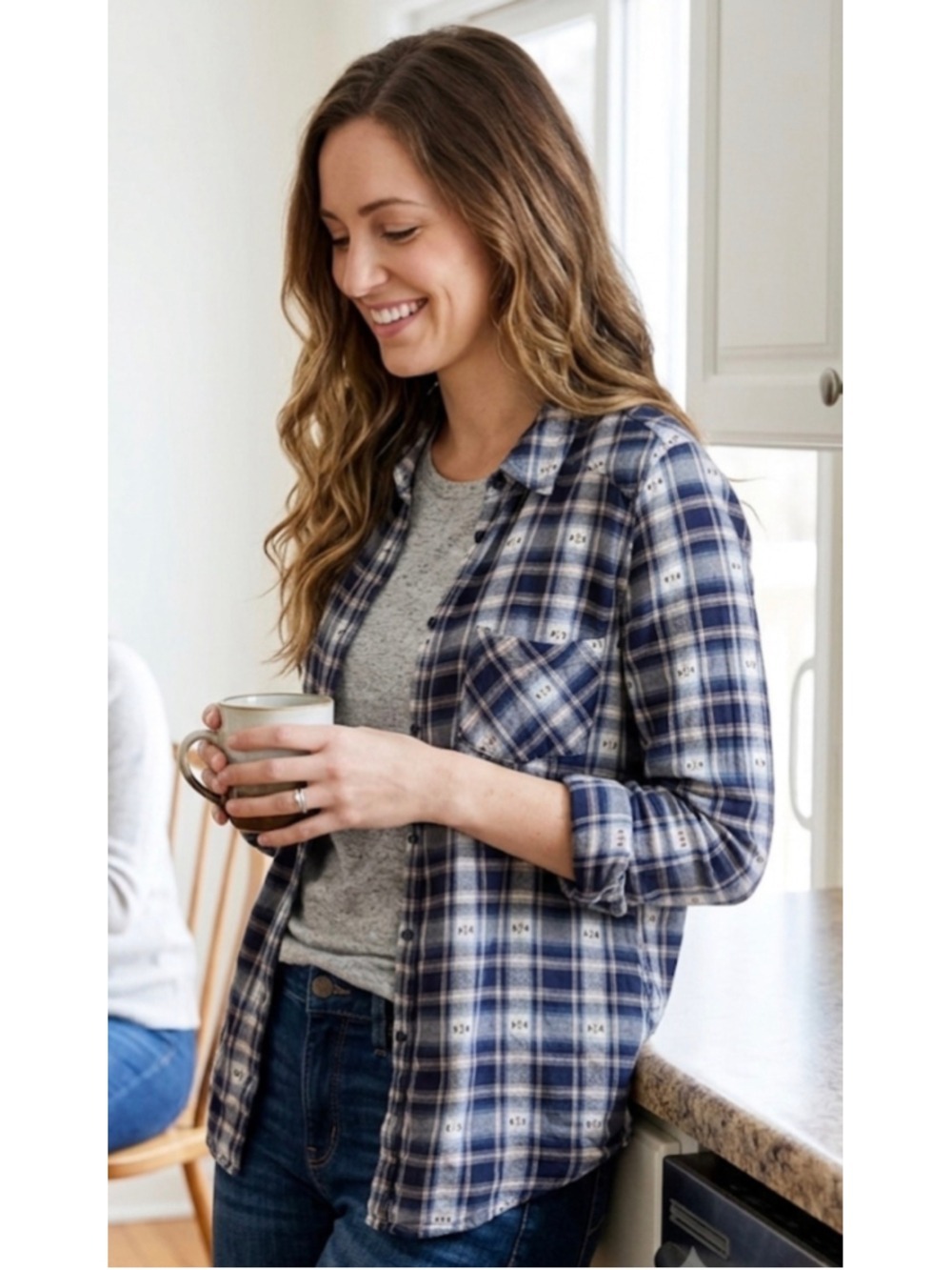 Women's PAIGE Plaid Button Down Shirt Size L Blue White - Picture 1 of 6